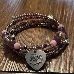 Handmade purple super mom bracelet